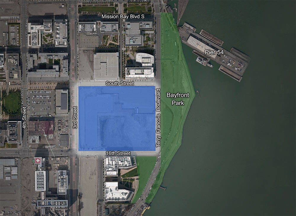 Map of Mission Bay with Golden State Warriors property highlighted